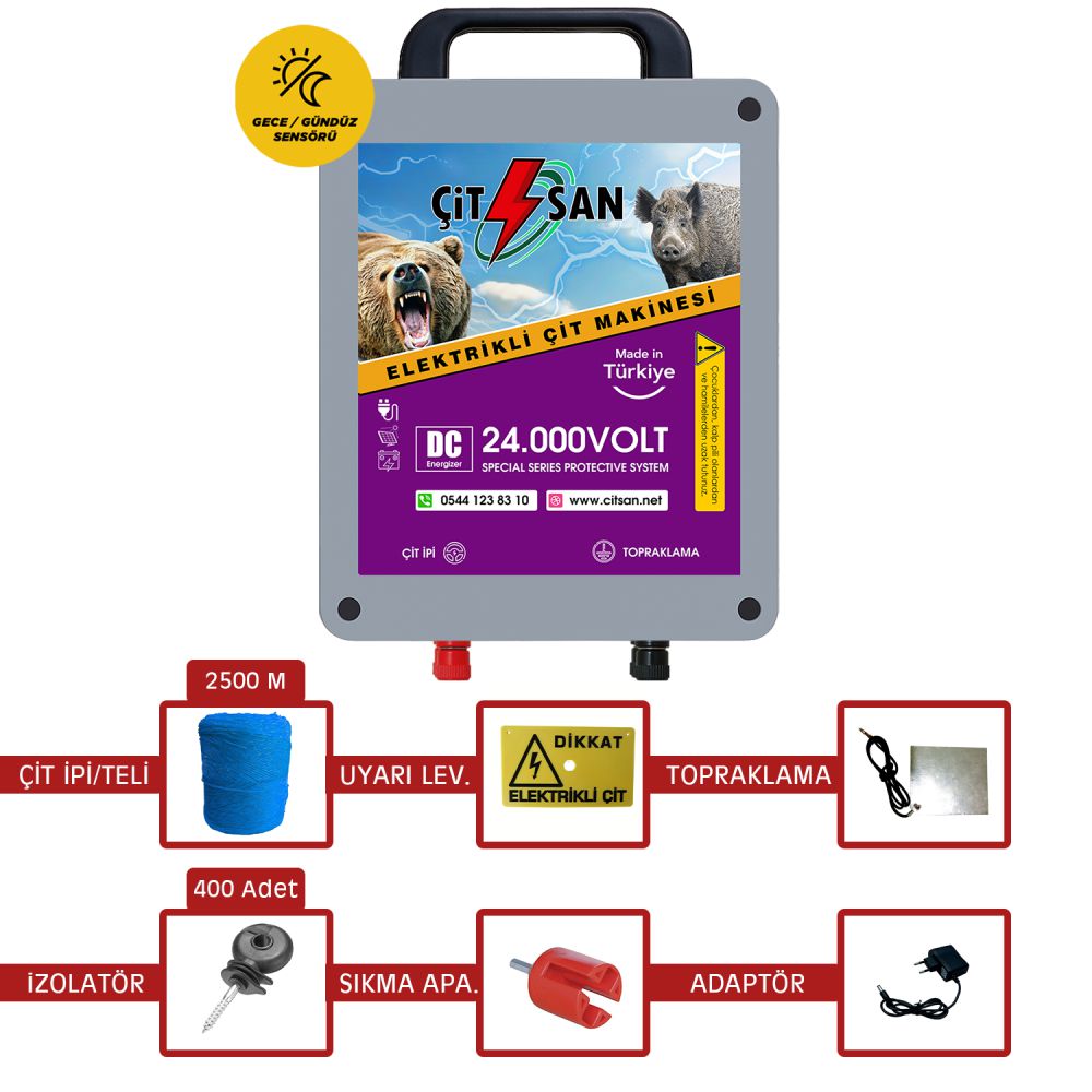 50 DÖNÜM için Çitsan Elektrikli Çit Makinesi Hazır Full Set Ayı, Domuz Kovucu